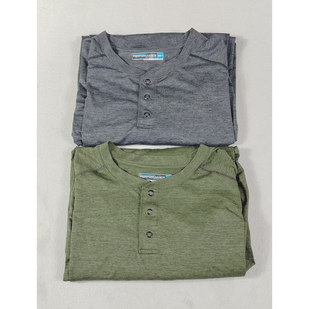 Roundtree & Yorke Shirt Mens 3XLT Green Gray Henley Long Sleeve Raglan 2 Pack